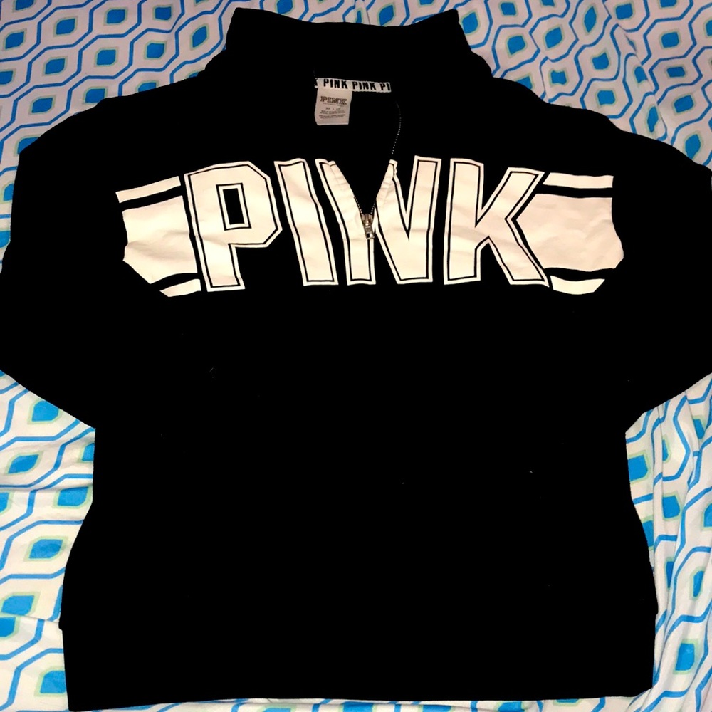 PINK crew neck zip sweater
